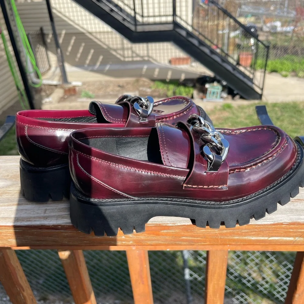 Jeffrey Campbell Burgundy Loafers with Chain Detail - Picture 8 of 9